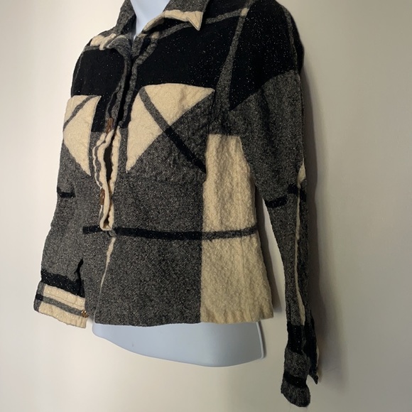 Donna Mizar wool cropped plaid 3/4 sleeve 3/4 button down front pockets top 40 - Picture 3 of 8